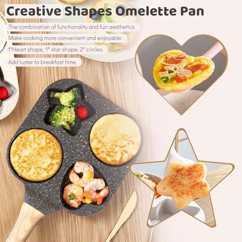 Image of Niyam 4 Cavity Egg Pan Non Stick, Pancake Maker, 4-Cup Nonstick Egg Frying Pan Granite Mini Egg Cooker Pannfor Breakfast, Small Egg Skillet Suitable for Gas Stove & Induction Top (Black 1, 19cm)