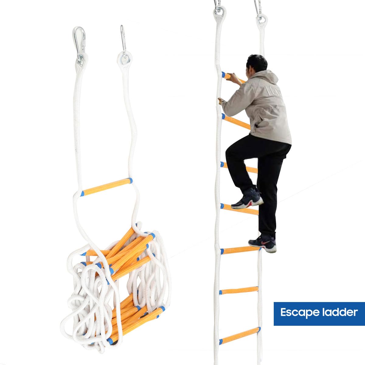 Strickleiter 10 Meter Feuerfest, Rettungsleiter mit 2 Haken, Fenster Balkon, 200kg Tragfähigkeit