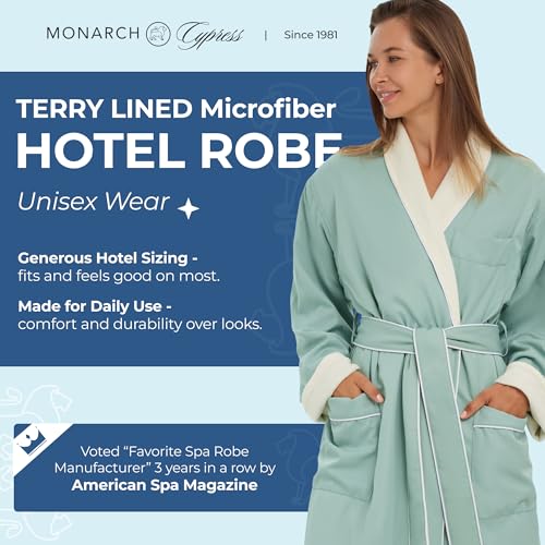 Terry Lined Microfiber Hotel Robe - Luxury Spa Bathrobe by Monarch/Cypress2
