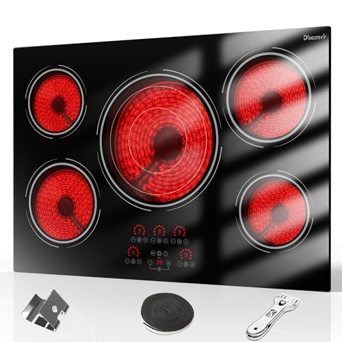 Disaenvir 30 Inch Electric Cooktop - 9000W Powerful 5 Burner Electric Stovetop, 220V Built-in Ceramic Stove
