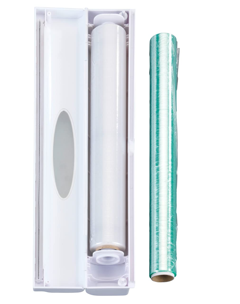 WENKO Folienschneider Mod. Perfect-Cutter praktischer Folienspender für Alufolie und Frischhaltefolie mit Edelstahlklinge und Sichtfenster 2er Set Weiß Kunststoff Edelstahl 38x5,2x6,7 cm