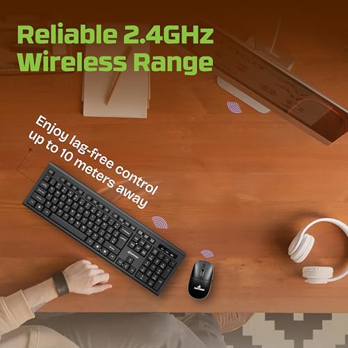 Image of Wireless Keyboard Mouse Combo for Laptop, PC & Desktop, 2.4GHz Full Size Slim Cordless Keyboard and Mouse Set with Numeric Keypad, 1600 DPI Silent Optical Mouse, USB Receiver, Black