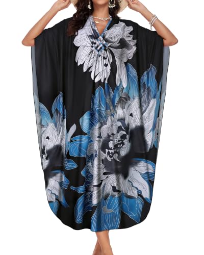 Image of Kaftan Dresses for Women V Neck Caftans Batwing Sleeve Beach Cover Ups | JILUVIN Plus Size Long Floral Print Dress, Loose Fit Maxi Casual Moomoo, Lounge House Mumu Nightgown Summer Vocation 2026