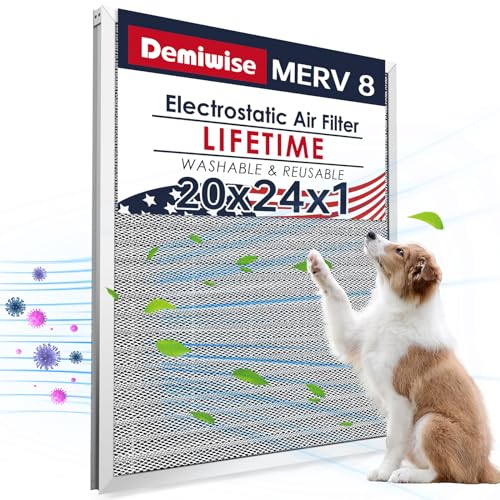 Image of 20x24x1 Electrostatic Air Filter, MERV 8 Washable & Reusable Aluminum AC /HVAC Furnace Filter, Lifetime Permanent Air Filter, Easy to Clean, Increases Airflow(Actual Size:19.37x 19.37x3.58)