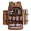 Apollo Walker Picnic Backpack Bag for 4 Person with Cooler Compartment,Wine Bag, Picnic Blanket(45"x53"),Best for Family and Lovers Gifts (Brown)