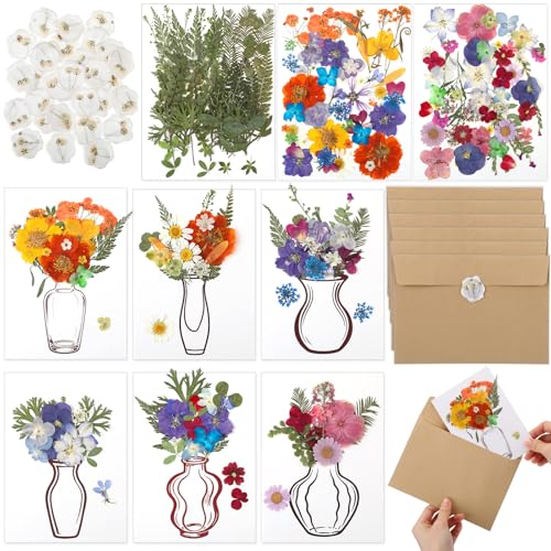 Dunzoom 30 Set DIY Wedding Greeting Cards with Envelopes Wedding Thank You Dried Flowers Pressed Flower Cards Handmade Card Set with Wax Seal 150 Pcs Dried Flowers Notes Gifts for Women Birthday