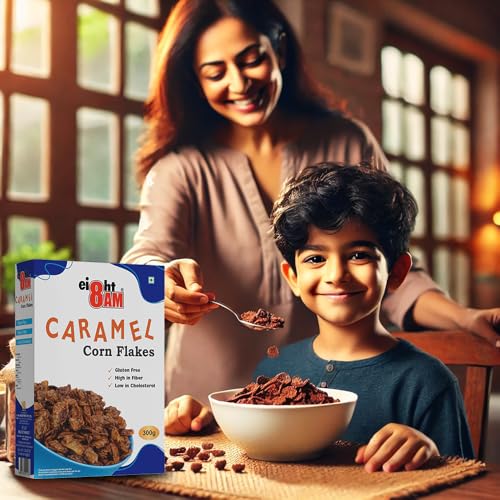 Image of 8AM Corn Flakes Caramel 300 Gram, No Cholesterol, Trans Fat, Artificial Additives, Source Of Fiber, Contains Iron & Zinc, Crunchy & Nutritious Whole Grain Breakfast Cereal