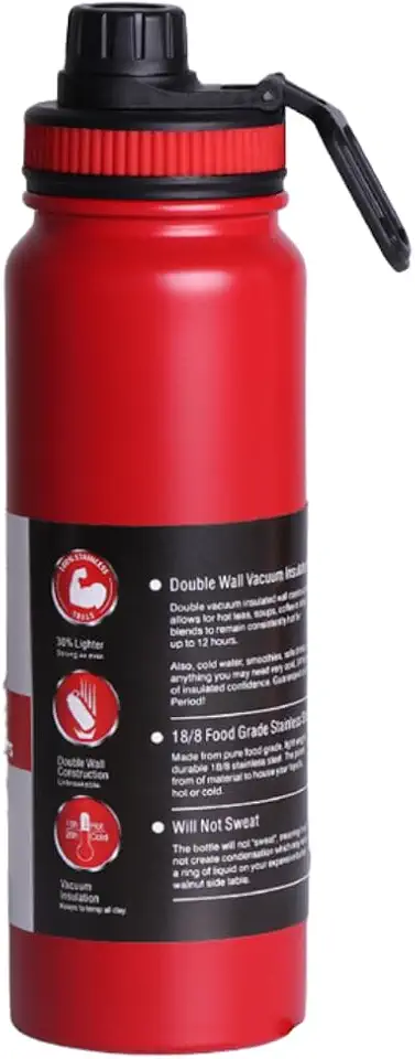 Garrafa de Água Térmica Inox 800ml Esportiva com Alça Parede Dupla Isolada a Vácuo Antivazamento Garrafinha Academia Fitness Corrida Esportes Escritório Aço Inox (Vermelho)