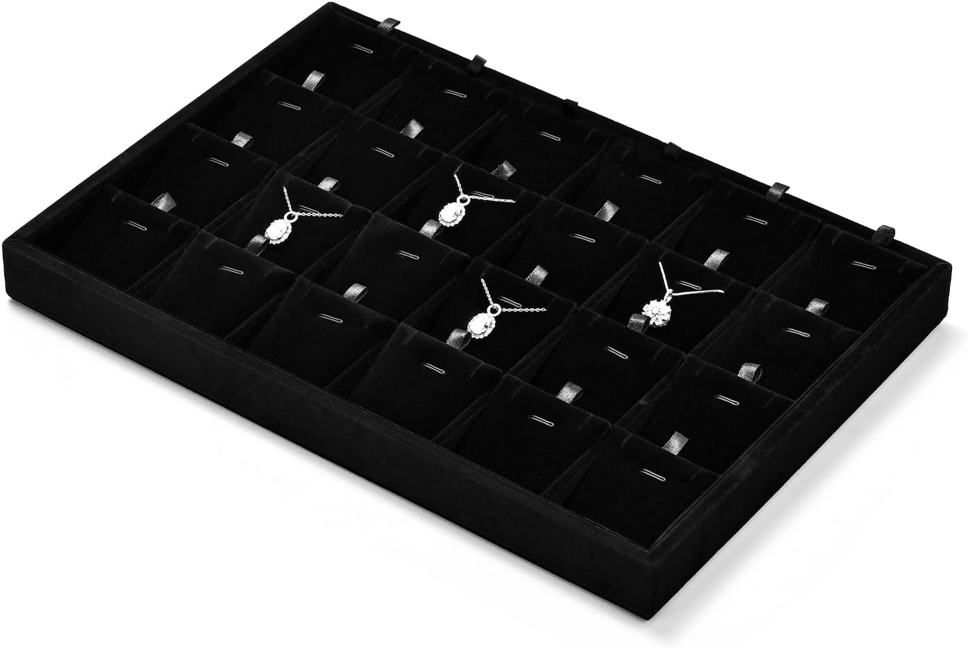 Black Velvet Jewelry Display Tray 24 Grids Pendant Earrings Necklace Organizer Display Showcase Jewelry Storage Tray