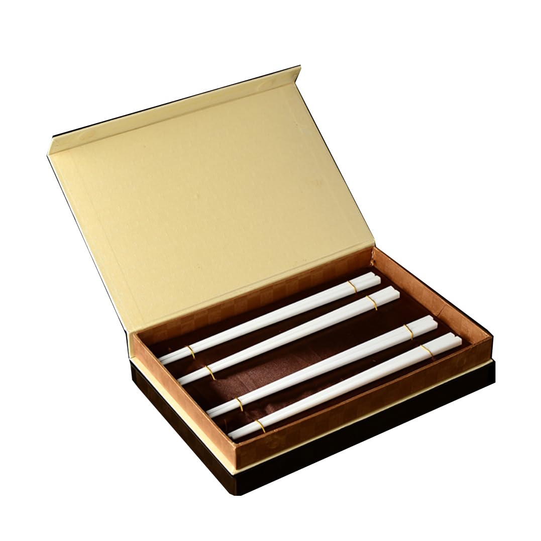 ZHOUXIAO Chopsticks De Porcelana Blanca, Juego De Regalos Reutilizables con Estuche, Palillos De Cerámica De Porcelana De Huesos, Palitos Chinos Coreanos Palitos 4Pairs