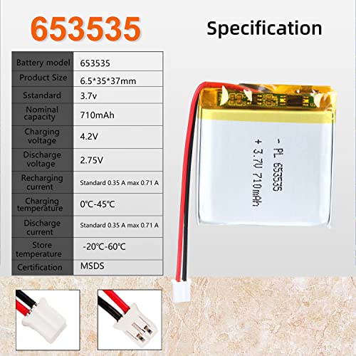 Akzytue 3.7V 710Mah 653535 Lipo Battery Rechargeable Lithium Polymer Ion Battery Pack With Jst Connector #TOP1