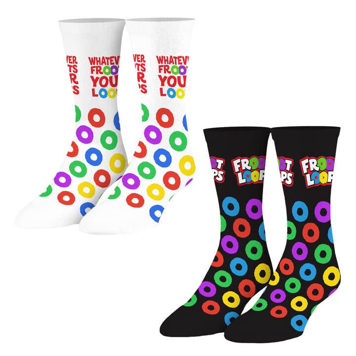 Froot Loops 2 Pack Fun Crew Socks for Men, Funny Gift, Mix & Match, Froot Loops 2 Pack, L