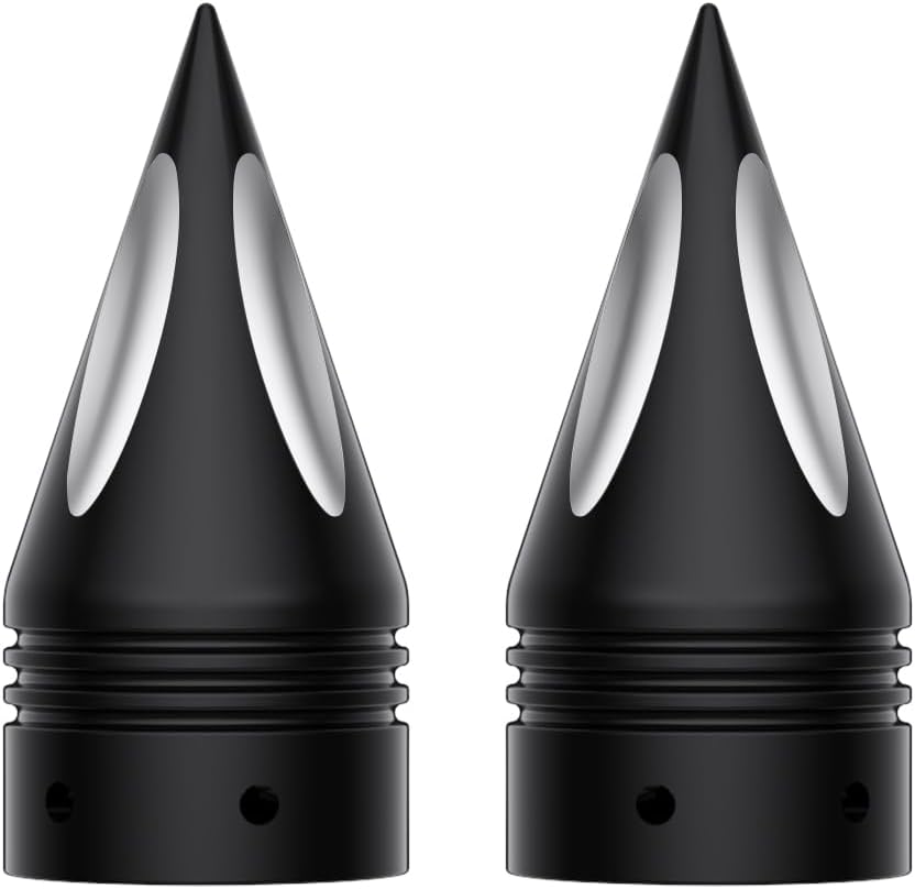 Motorcycle Front Axle Nut Covers - Black Spike Caps For Harley Davidson Street Glide, Road King, Fat Boy (2008-Up Models)