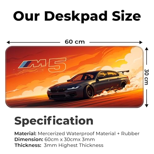 Image of Skiditos BeeMW M5 Desk Pad - Sunset Drift Edition | L Mouse Pad for Gamers & Car Lovers | Smooth Non-Slip Desk Mat with Bold Drift Art | Racing Decor for Home Office