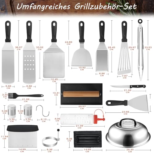 35 Stück Grillspachtel Set aus Edelstahl - Teppanyaki Grillschaufel Set, Smash Burger Set, mit Burger Glocke & Plancha Zubehör… – Ansicht 2