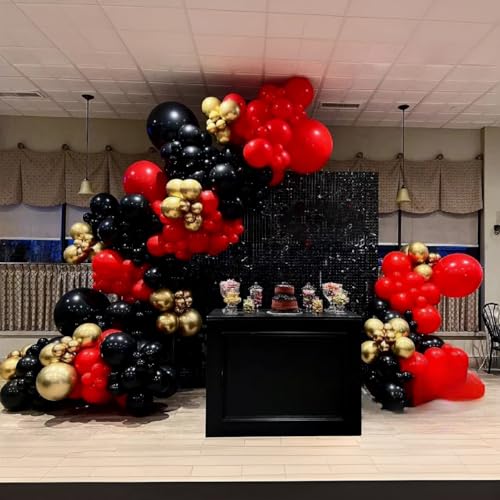 Image of Lukiituke Red and Black Balloon Arch Kit, 114PCS Red and Gold Balloons 4 Size Red Black Gold Balloons for Birthday, Casino Theme Party, Movie Night, New Year, Wedding, Graduation Party Decorations