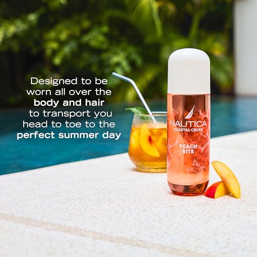 Image of Nautica Peach Bite, a Refreshing Gourmand Hair & Body Mist for Women, Notes of Peach Iced Tea, Peony, and Blond Woods Accord, Long Lasting, 8.0 fl oz