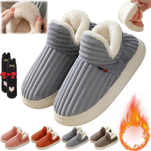 Pluffi Cozy Stylish Slipper, Pluffi Slipper Booties for Kids and Adult, Winter Cloud Slippers Warm Fuzzy Lining House Slippers(Gray,1-2 Big Kids)