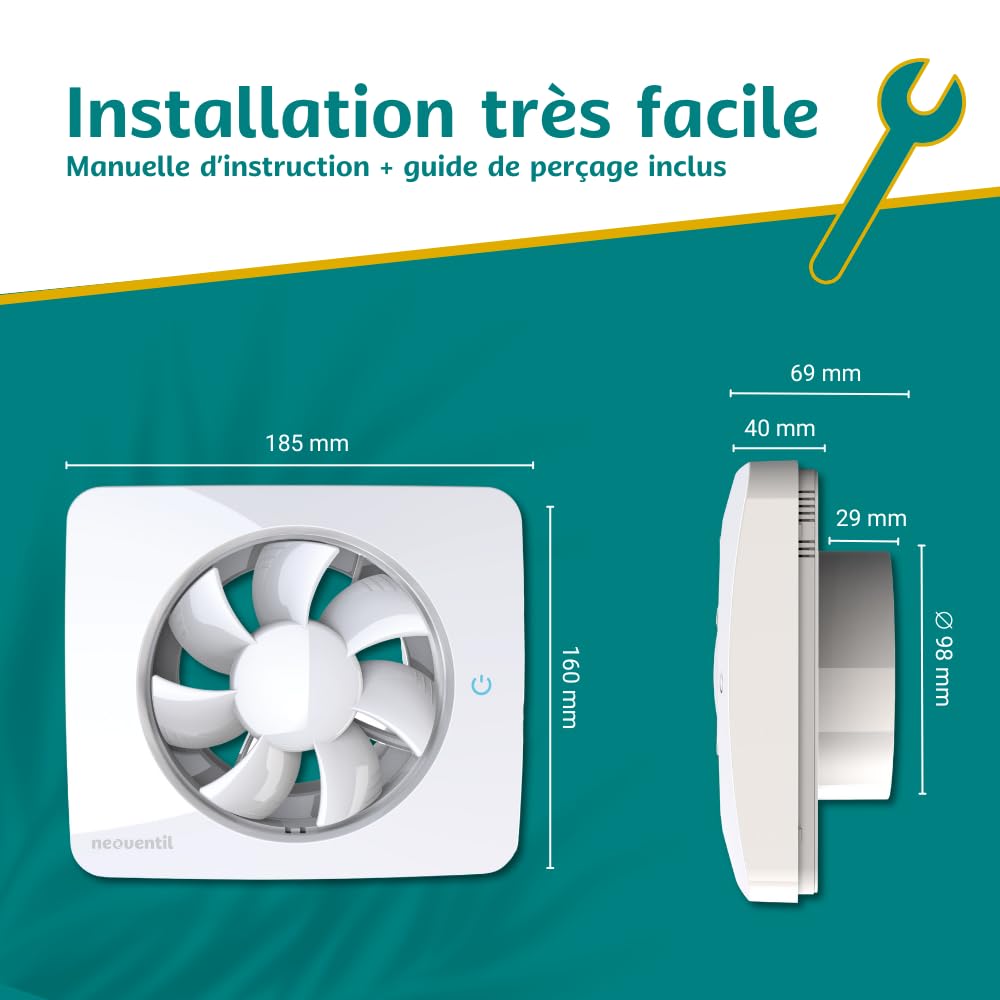 KELIS - Extracteur d'air intelligent connecté pour Salle de Bain, WC et Cuisine - Détection Humidité, Lumière et Odeurs avec Minuterie Intégrée - Fonctionnement ponctuel ou continu