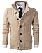 Men's Button Point Stand Collar Knitted Slim Fit Cardigan Sweater (S, khaki)