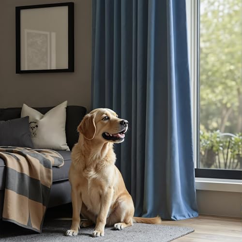 Image of Light Blue Velvet Curtains 108 Inches Long 2 Panels for Living Room Rustic Thick Luxury Insulating Soundproof Darkening Curtain for Bedroom Patio Door 108 in Length Dusty Chambery Slate Blue Grey Gray