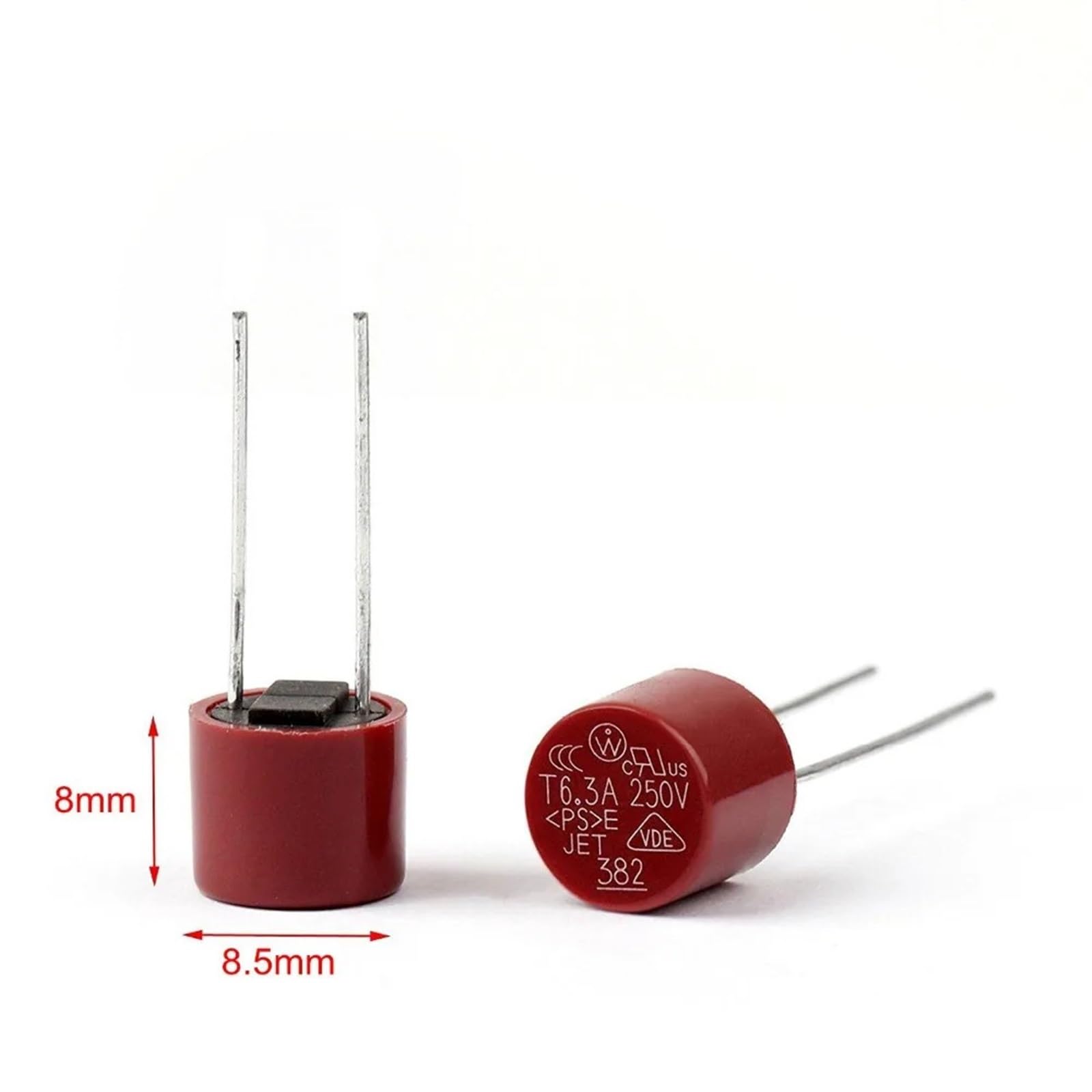 50 pezzi micro fusibile cilindrico/quadrato in miniatura ad azione lenta 250 V 80MA 250MA 1A 1.6A 2A 2.5A 3.15 5A 6.3A 8A radiale può/scatola(T630MA,Radial Can Type)