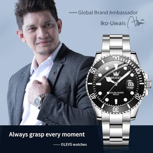 Image of OLEVS Watches for Men Classic with Date Business Dress Luxury Big Face Green /Black /Blue Waterproof Luminous Mens Wrist Watch Analog Two Tone Stainless Steel Men Watch