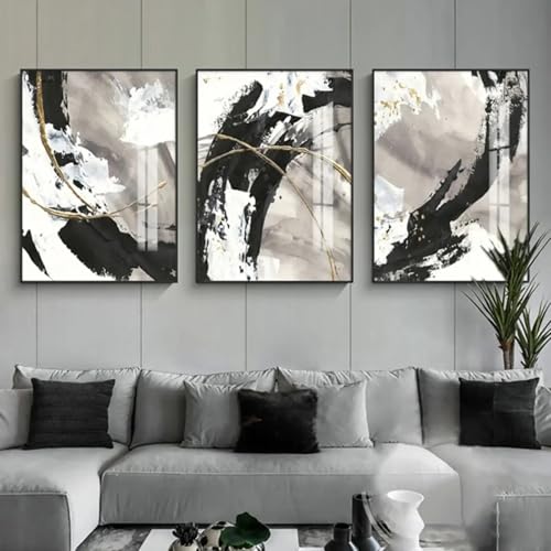 Toile marbre noir et blanc cadre affiche murale salon abstrait 3 pcs