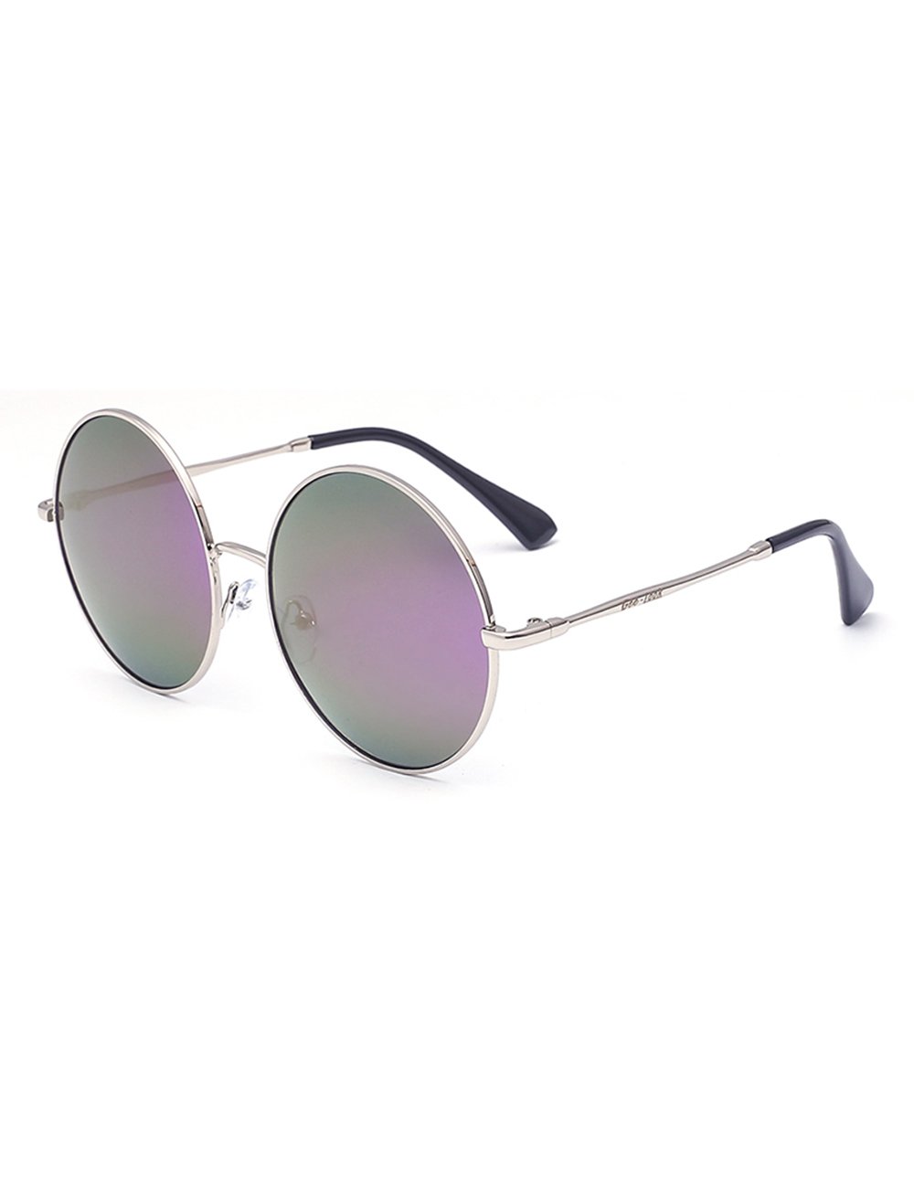 Occhiali da sole da donna oversize cerchio rotondo mirrored hippie, montatura in metallo viola X-Large, Lilla