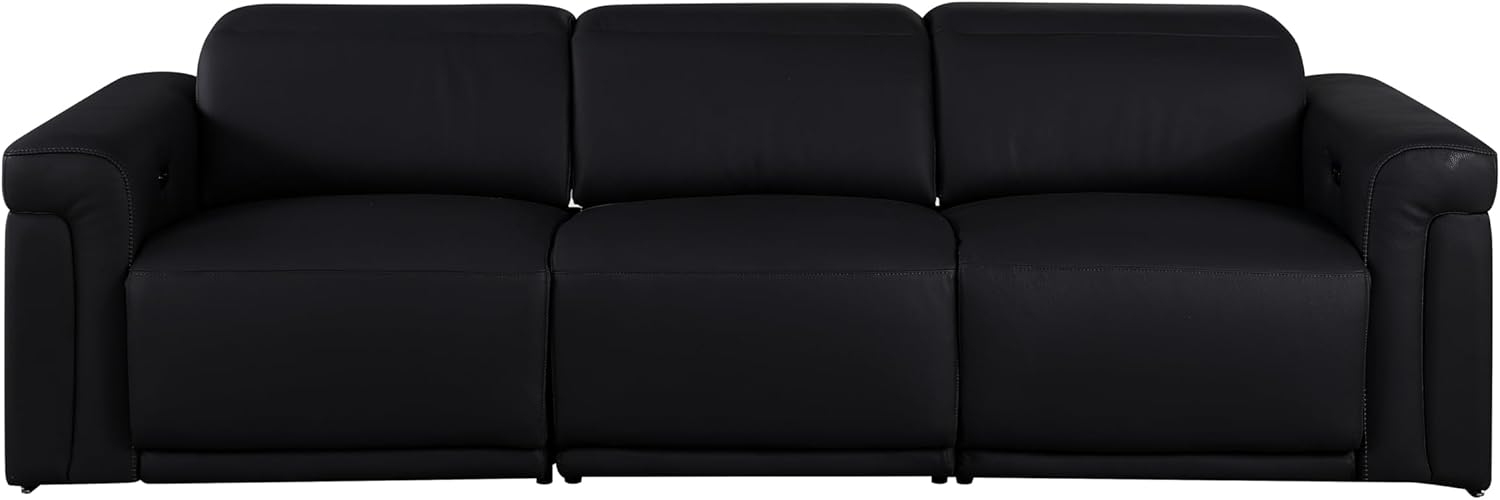 BlackJack Furniture Riccardo Top Grain Italian Leather Power Recliner 3 Piece Sofa - 100" Luxury Theater Seating Modern Couch for Living Room Apartment Home with Power Headrest & USB Port, Black