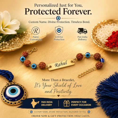 Image of Unisex-Adult Customized Name Rakhi For Brother | Rudraksha Beads, Custom Name Engraving, Adjustable Fit