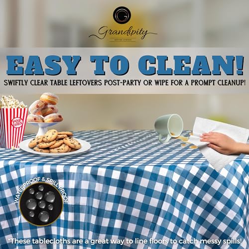 Image of Grandipity Plastic Table Cloth Disposable 12 Pack 84 inch Round Gingham | Plastic table covers, durable disposable tablecloths, fade and tear-resistent table cover for party, event