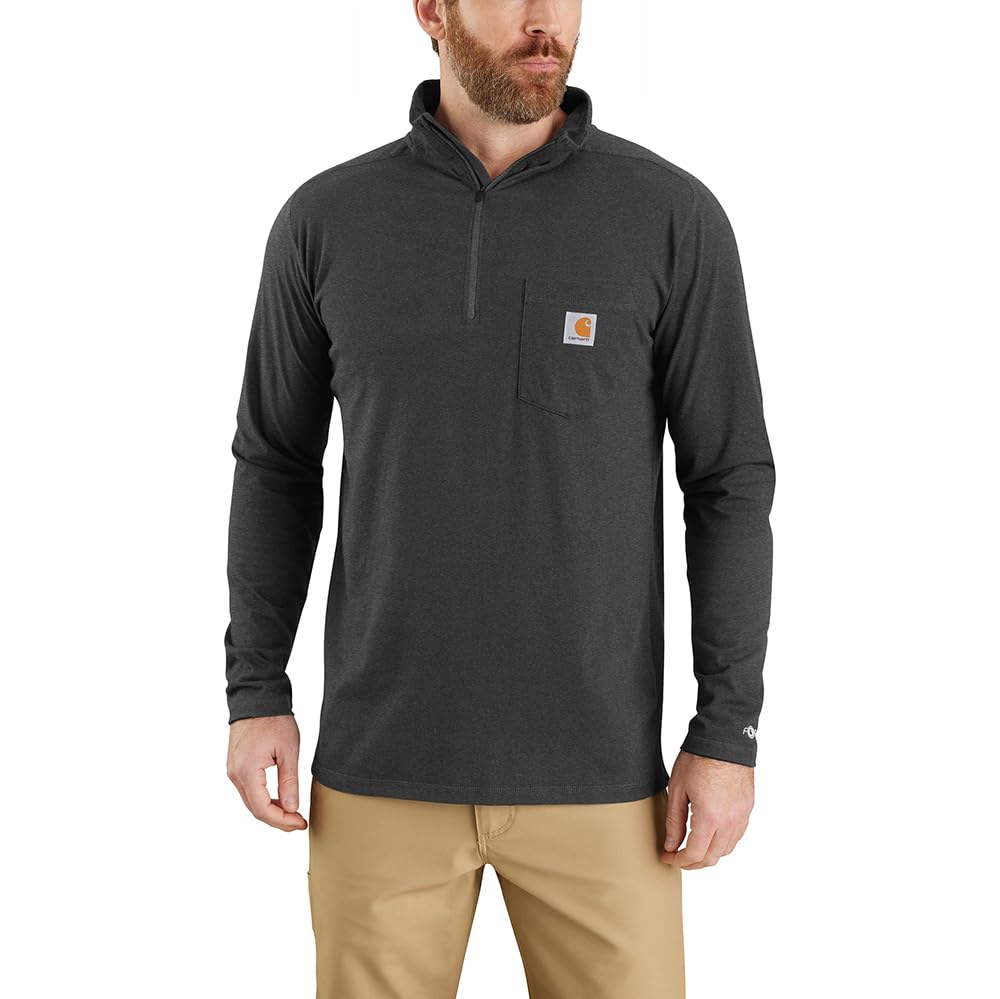 Carhartt Men's Force Relaxed Fit Midweight Long-Sleeve Quarter-Zip Mock-Neck T-Shirt, Carbon Heather, X-Large