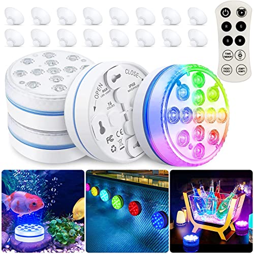 BOZHZO Luci Piscina 4 Pezzi, LED per Piscina con Telecomando RF e Ventosa, Luce Piscina RGB IP68 Impermeabilità, per Giardino,...