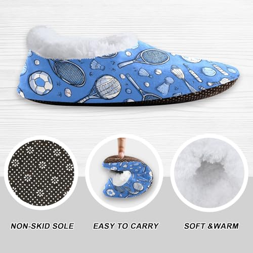 White Badminton Rackets Footballs Blue Boys Girls House Slippers Kids Toddler Home Shoes Winter Indoor Shoe XS3