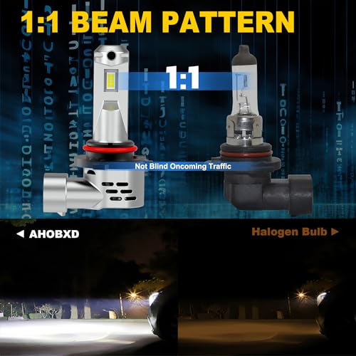 Image of AHOBXD 9005 LED Bulb, 6500K White with Fan Cooling Upgraded Super Bright 900% 60000LM Brightness Real 1:1 Halogen Size 80000Hours Lifespan 9005 /HB3 Car Fog Lights Pack of 2