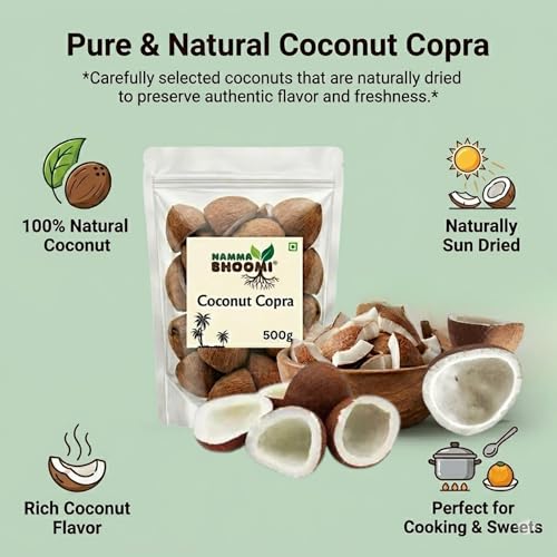 Image of Namma Bhoomi Dry Coconut Copra, 100% Natural Sun Dried, Rich Flavor, Perfect for Cooking & Sweets, 500g