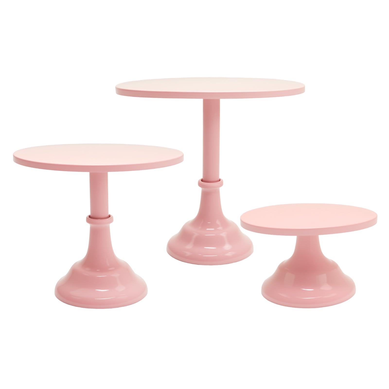 VIKKSAER Juego de 3 soportes para tartas rosas, soporte de exhibición de postres de metal de 8/10/12 pulgadas, adecuado para bodas, cumpleaños y fiestas