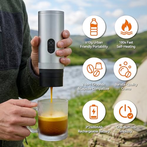Portable Coffee Maker Electric Espresso Machine, 20 Bar Coffee Espresso Maker for Travel Self-Heating, Battery Powered with USB-C, 7800mAh, 2-IN-1 for Ground Coffee & NS Capsule, for Hiking, Office,RV - image 6