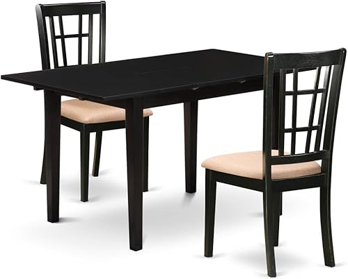 East West Furniture NONI3-BLK-C - Juego de mesa de comedor moderno de 3 piezas que contiene una mesa rectangular de madera con hoja de mariposa y 2