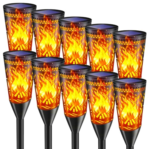 FIFlying Antorchas Solares Exterior Jardin, 10 Piezas, Luz Solar Exterior Jardin con Efecto de Llama Realista, Resistente al Agua IP65, Para JardíN, Terraza, CéSped, BalcóN, Camino, Parterre