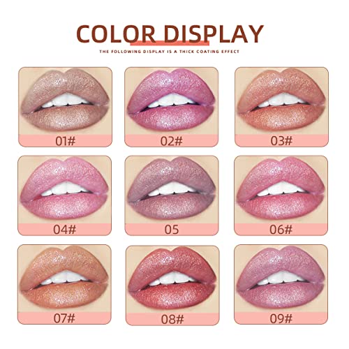 Miaritick 9 Colors Glitter Lip Gloss Set, Metallic Colors Lipstick Set, Diamond Shimmer Lip Glaze Set, Long Lasting/ Waterproof Shining Lip Gloss Set #TOP1
