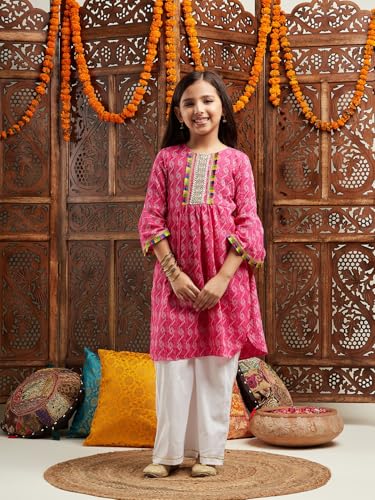 Pspeaches Girl's Cotton Kurta Set (Ks-Magentadobby-10-12Y_Magenta