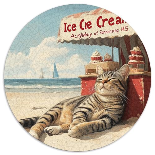 Puzzle de 1000 piezas redondo para adultos con ilustración artística vintage de gato