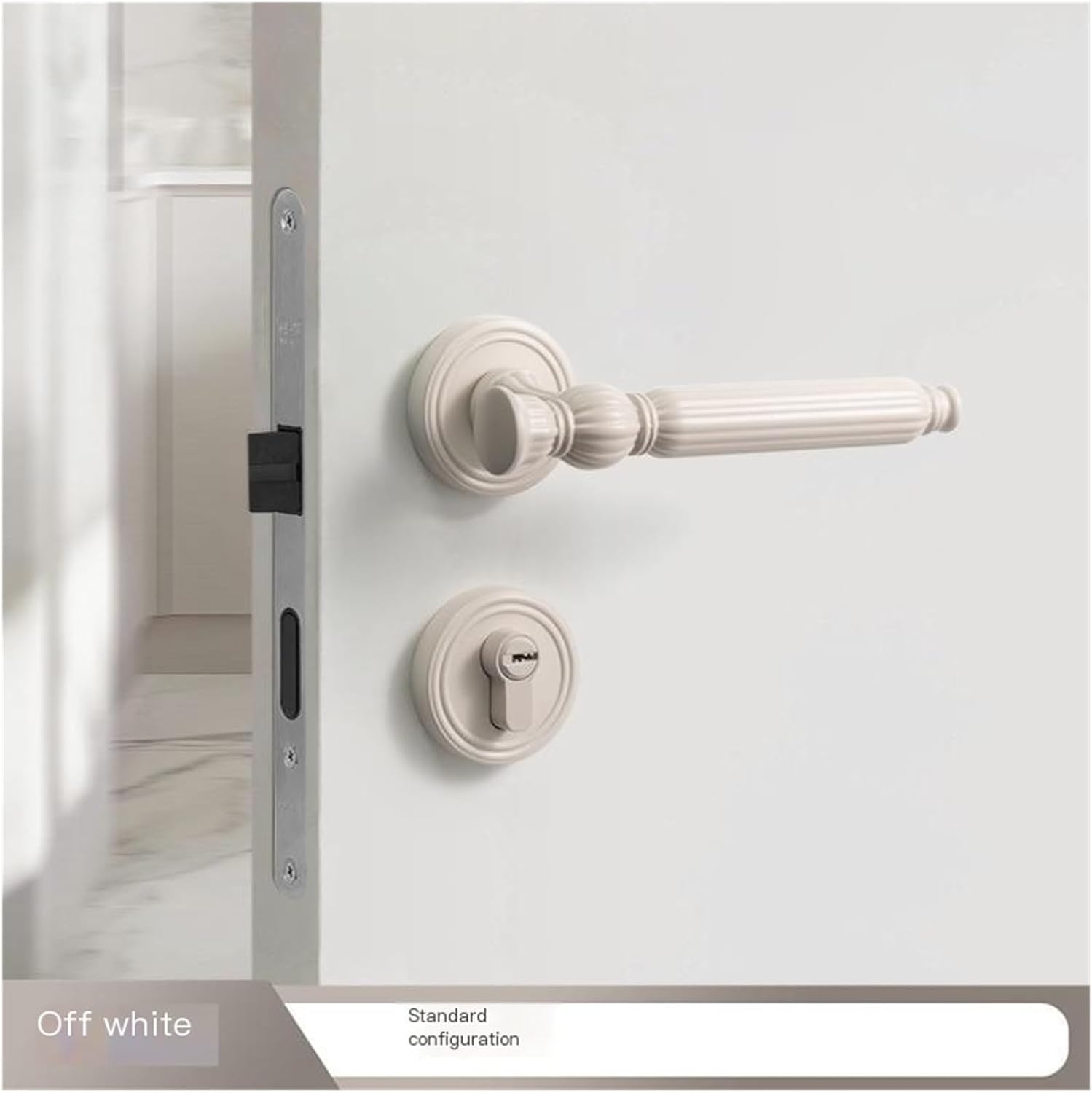 Silver French Bedroom Door Lock Indoor American Silent Door Lock Split Wooden Door Handle Set([upgradedmodel] Off-White[silentdoorlock])