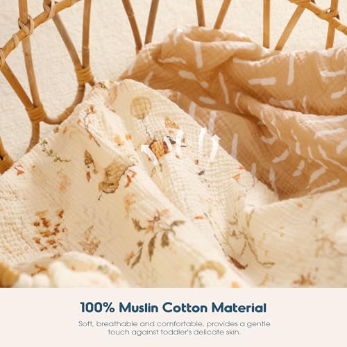 Image of GRSSDER 100% Cotton Muslin Crib Sheet 2 Pack - Breathable & Ultra-Soft Fitted Crib Sheets for Standard Baby & Toddler Mattresses, 52 inchx28 inch with 9 inch Deep Pocket, Snug Fit All-Around Elastic