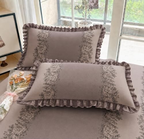 Image of Elastic Fitted King Size Bedsheet Cotton for Double Bed | 72 inchx78 inch +10 Inch, Floral, Soft & Breathable, Fade & Shrink Resistant, 2 Pillow Covers (Warm Taupe)