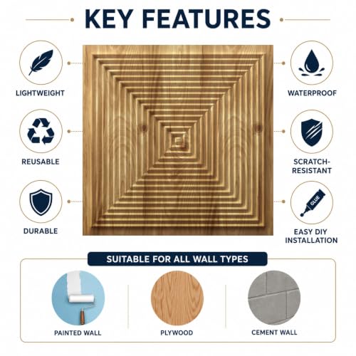 Image of Kayra Decor 3D PVC Wall Panels for Bedroom & Living Room | Pryamid Design |Beech Wood Color | 19.7 x 19.7 Inch | Pack of 12 | 32.28 Sq Ft