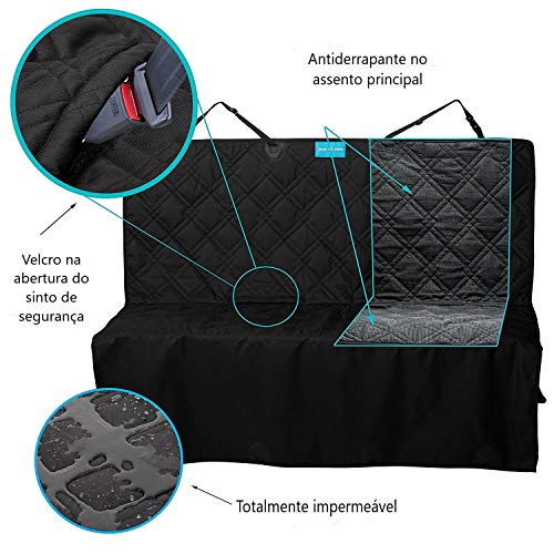 Kit Capa Pet Protetora de Banco Traseiro Impermeável + Cinto de Segurança (Preto)