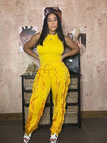 Image of EDITCOZY Women Sexy Two Piece Outfits Fringe Pants Set Tassel Club 2 Piece Sets Going Out Birthday Party Night